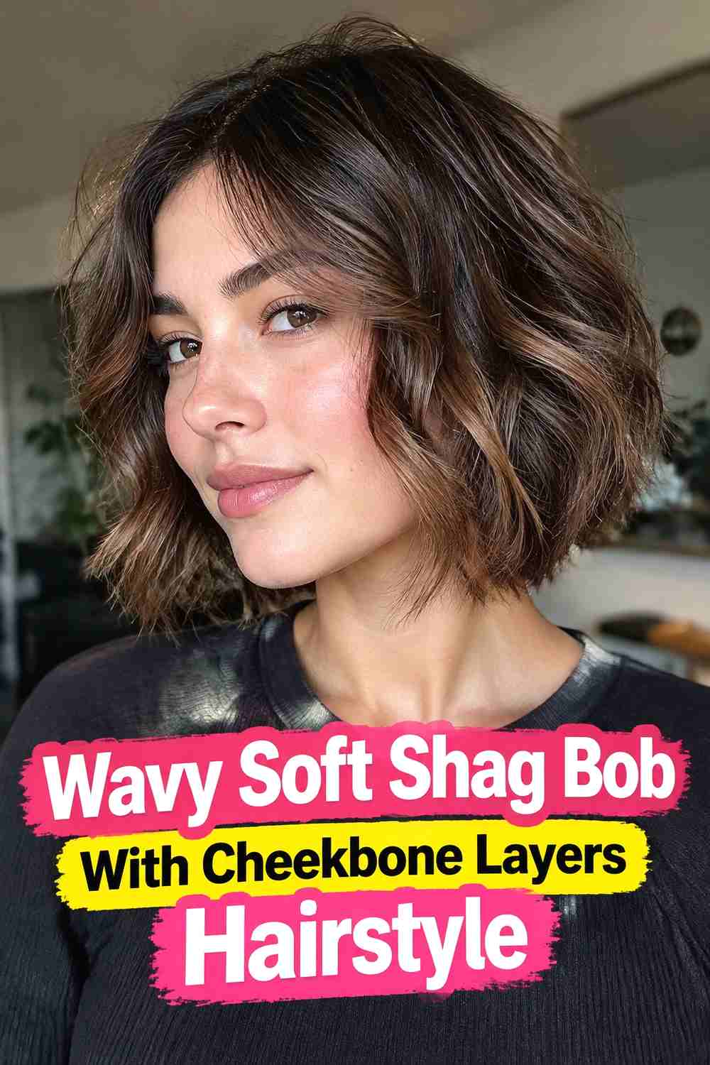 2. Wavy Soft Shag Bob With Cheekbone Layers Hairstyle