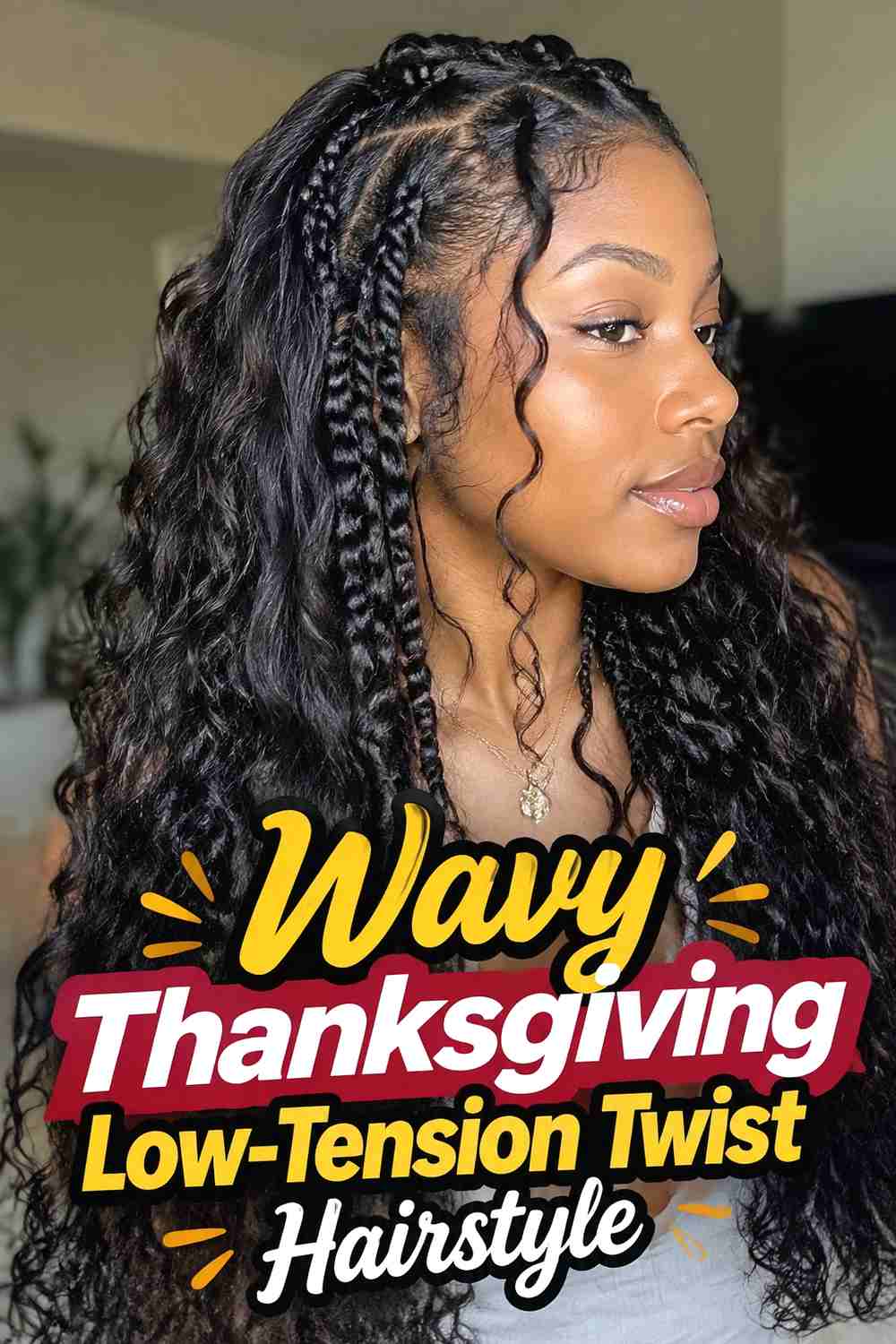 15. Wavy Thanksgiving Low Tension Twist Hairstyle