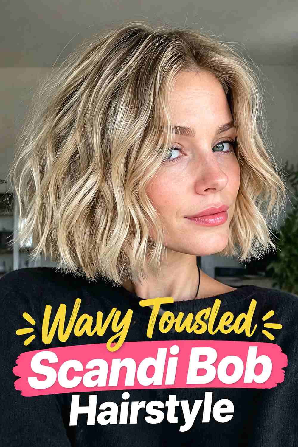 5. Wavy Tousled Scandi Bob Hairstyle