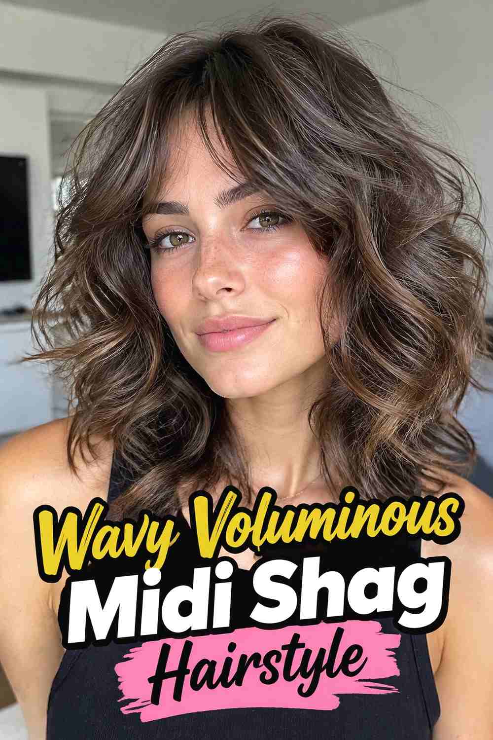 3. Wavy Voluminous Midi Shag Hairstyle