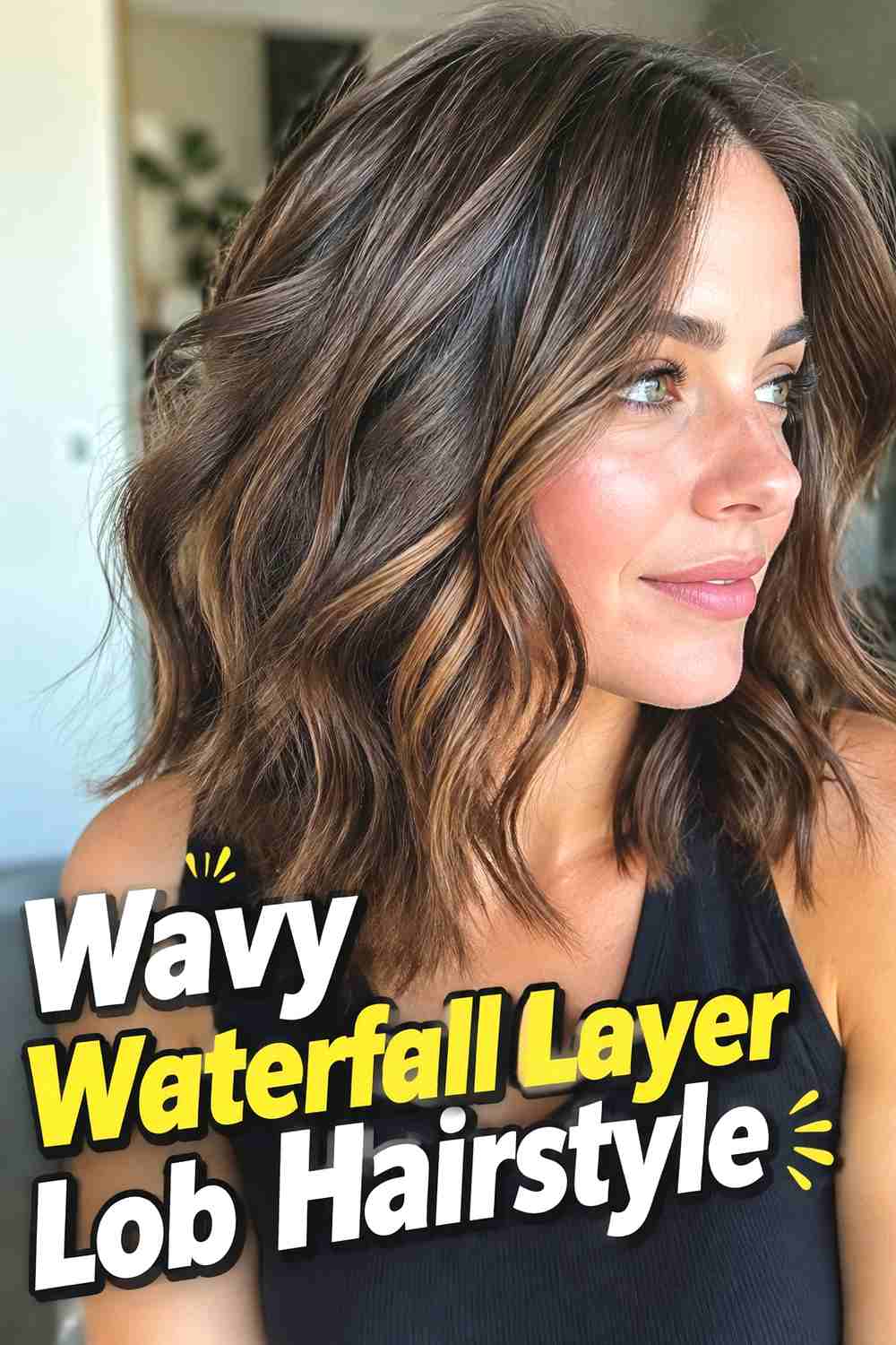 3. Wavy Waterfall Layer Lob Hairstyle