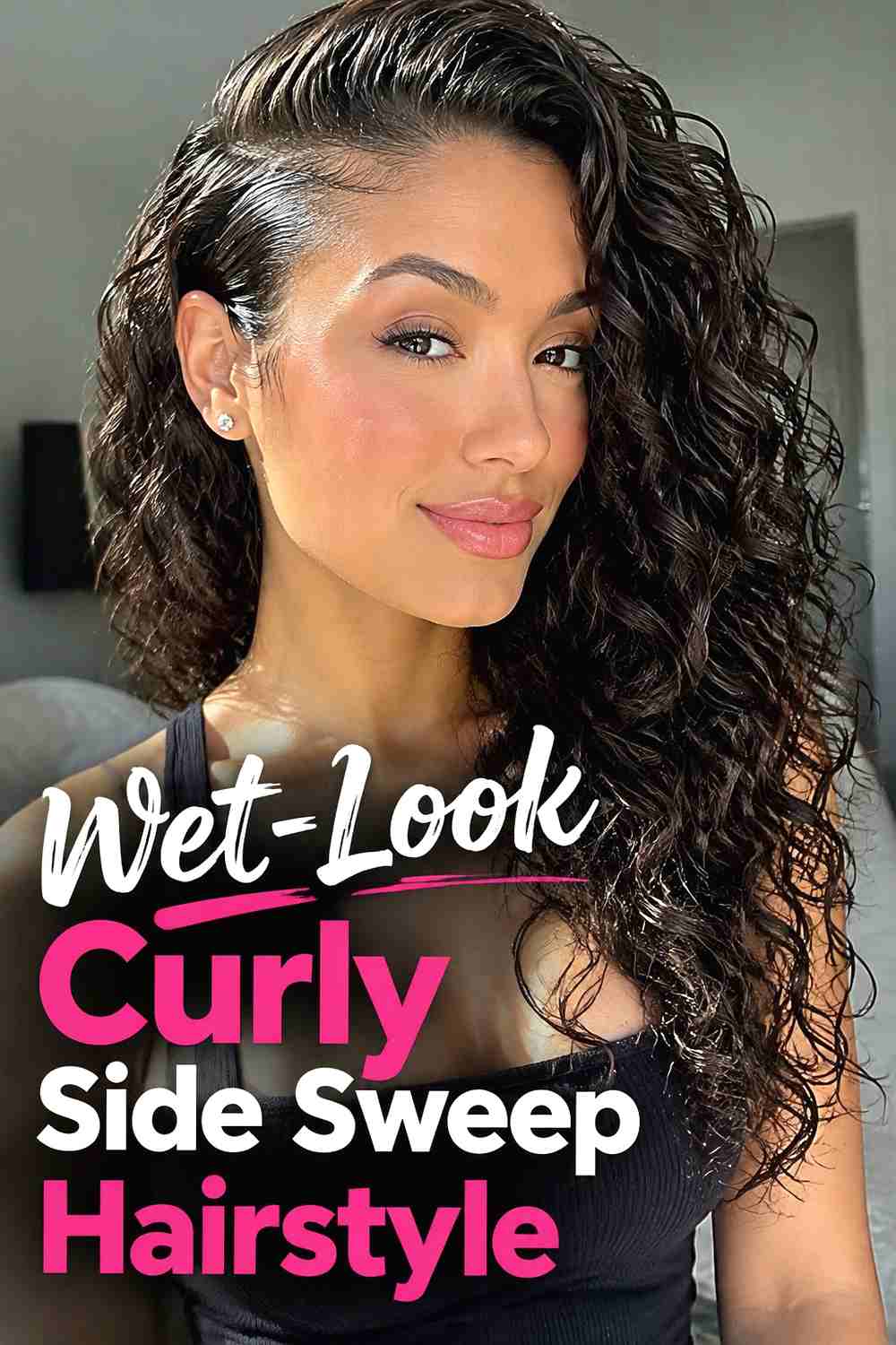 11. Wet Look Curly Side Sweep Hairstyle