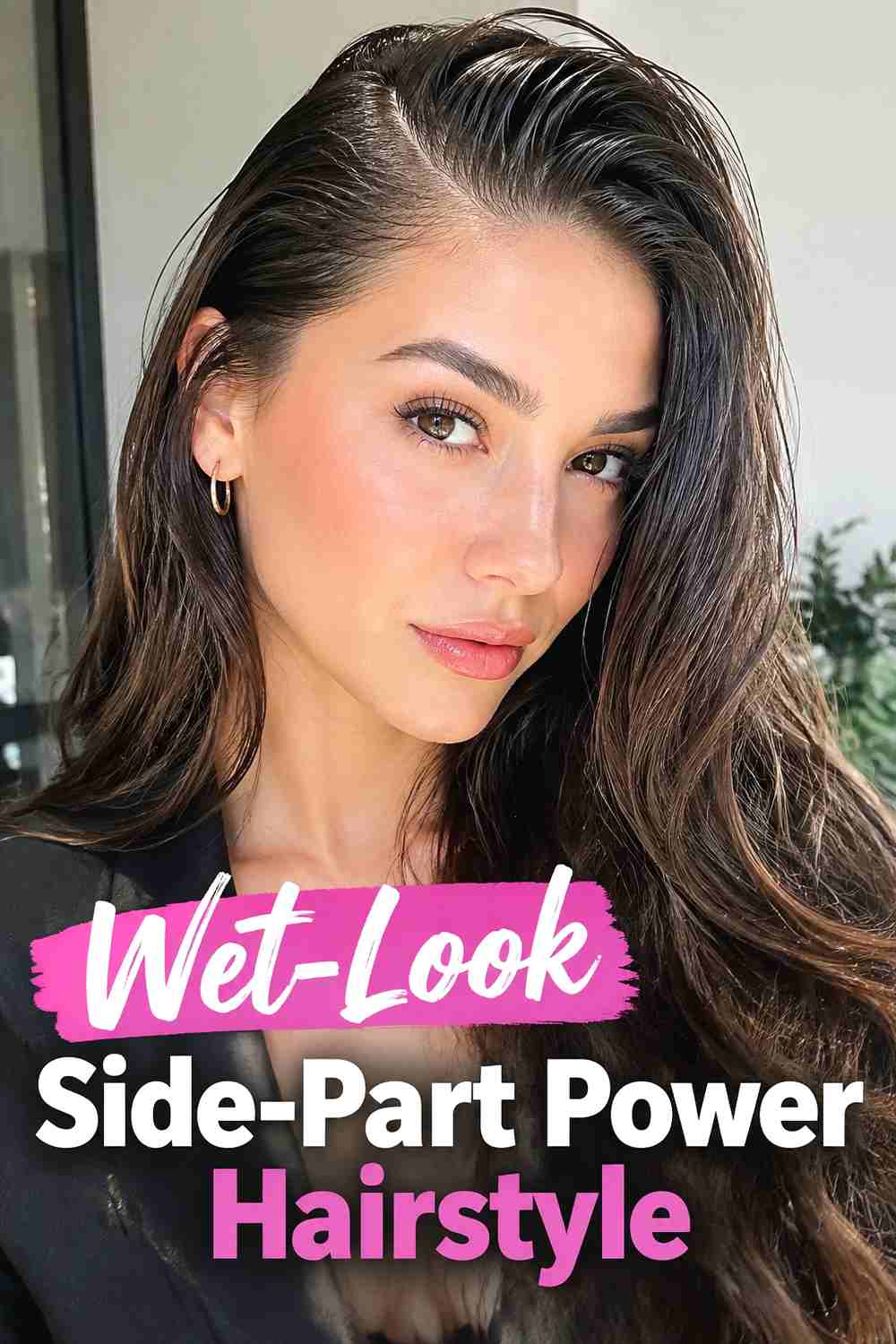 16. Wet Look Side Part Power Hairstyle