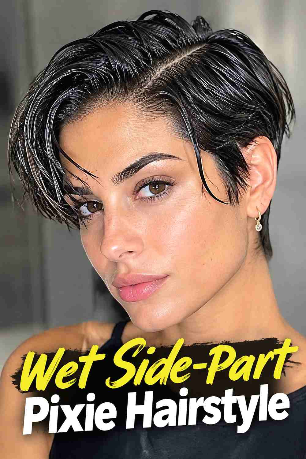 6. Wet Side Part Pixie Hairstyle