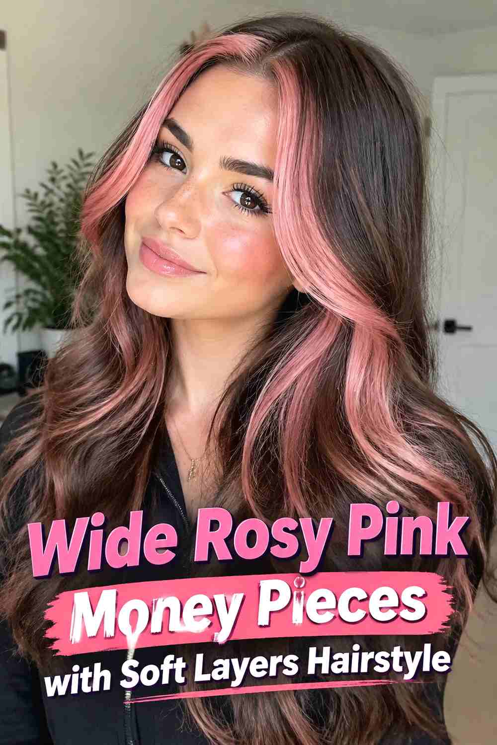 10. Wide Rosy Pink Money Pieces With Soft Layers Hairstyle