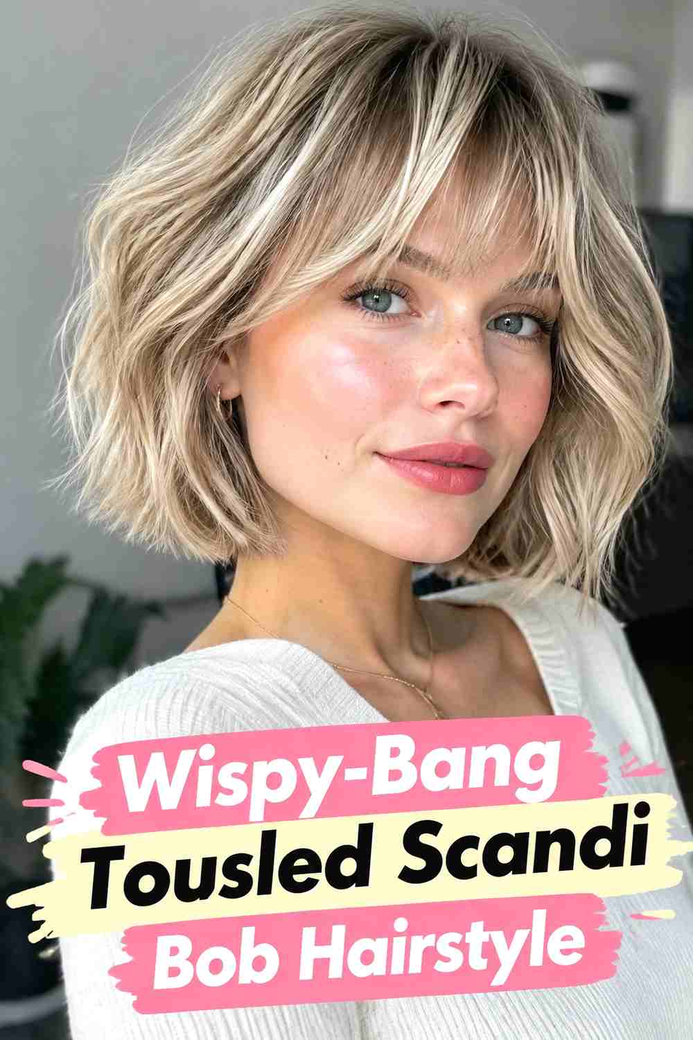 11. Wispy Bang Tousled Scandi Bob Hairstyle