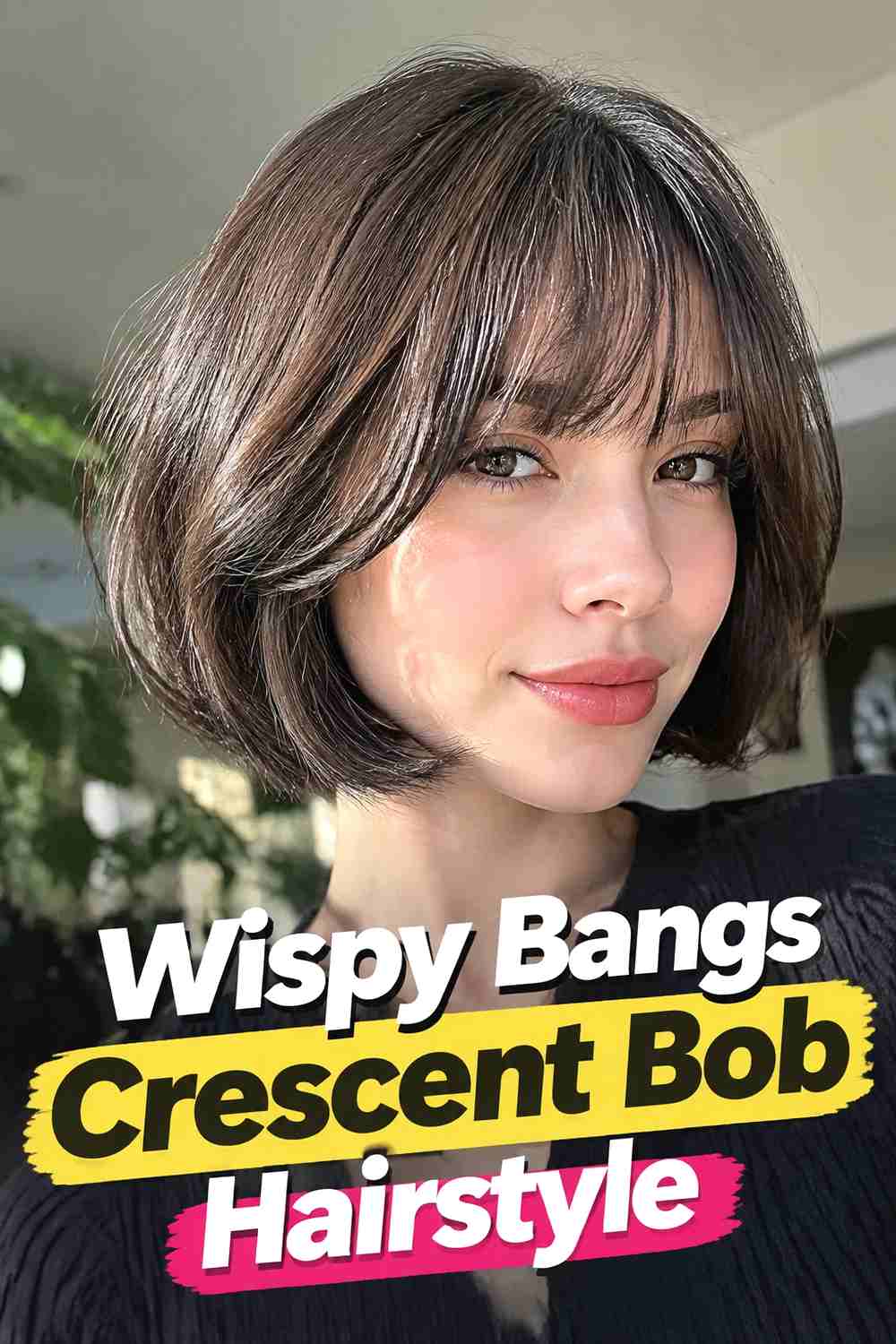 8. Wispy Bangs Crescent Bob Hairstyle