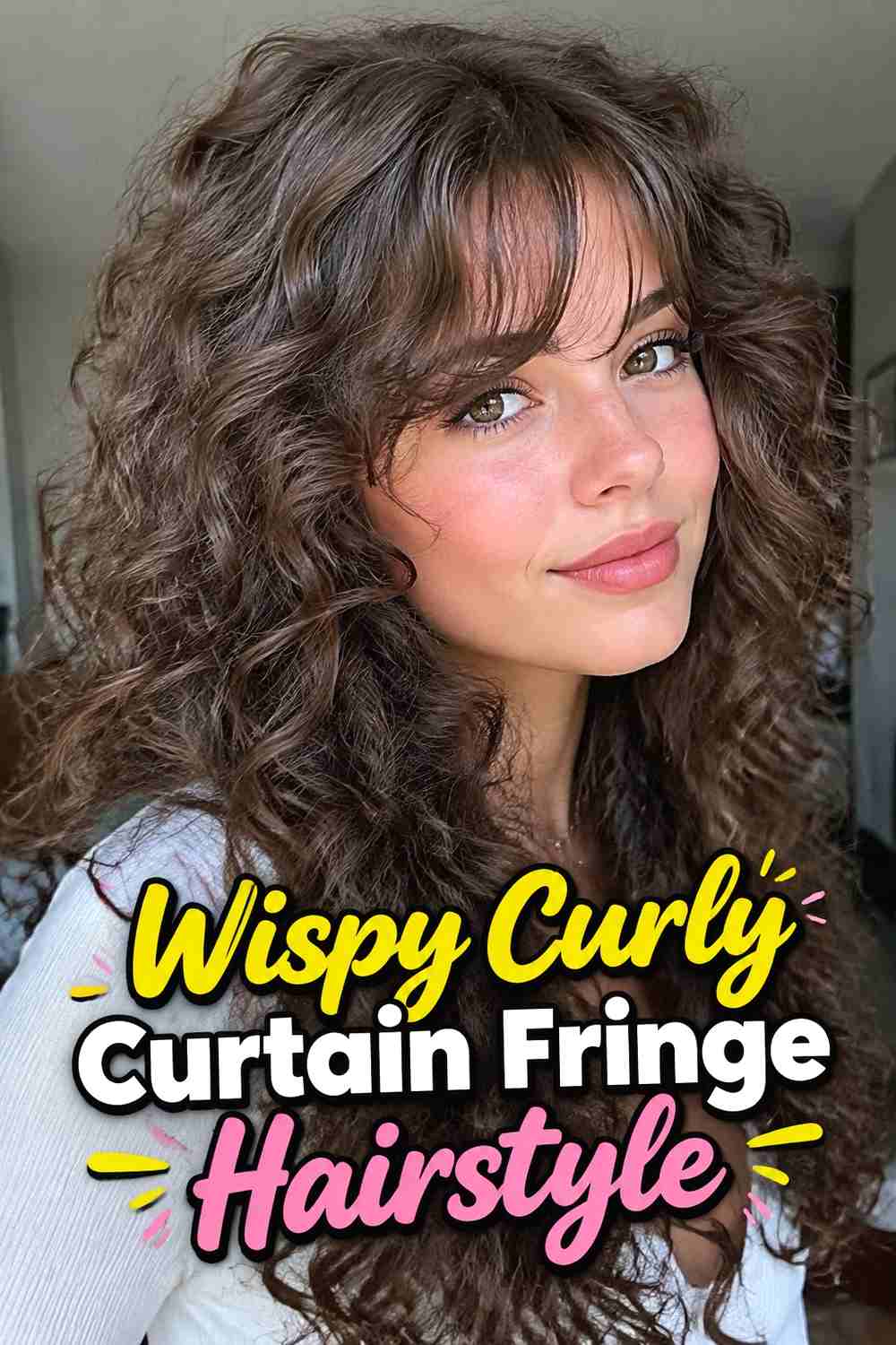7. Wispy Curly Curtain Fringe Hairstyle