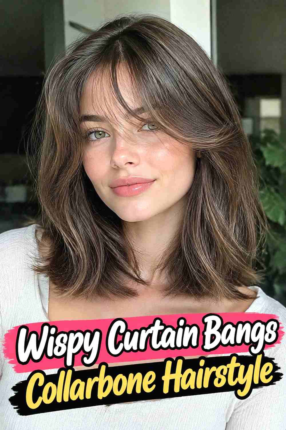 4. Wispy Curtain Bangs Collarbone Hairstyle