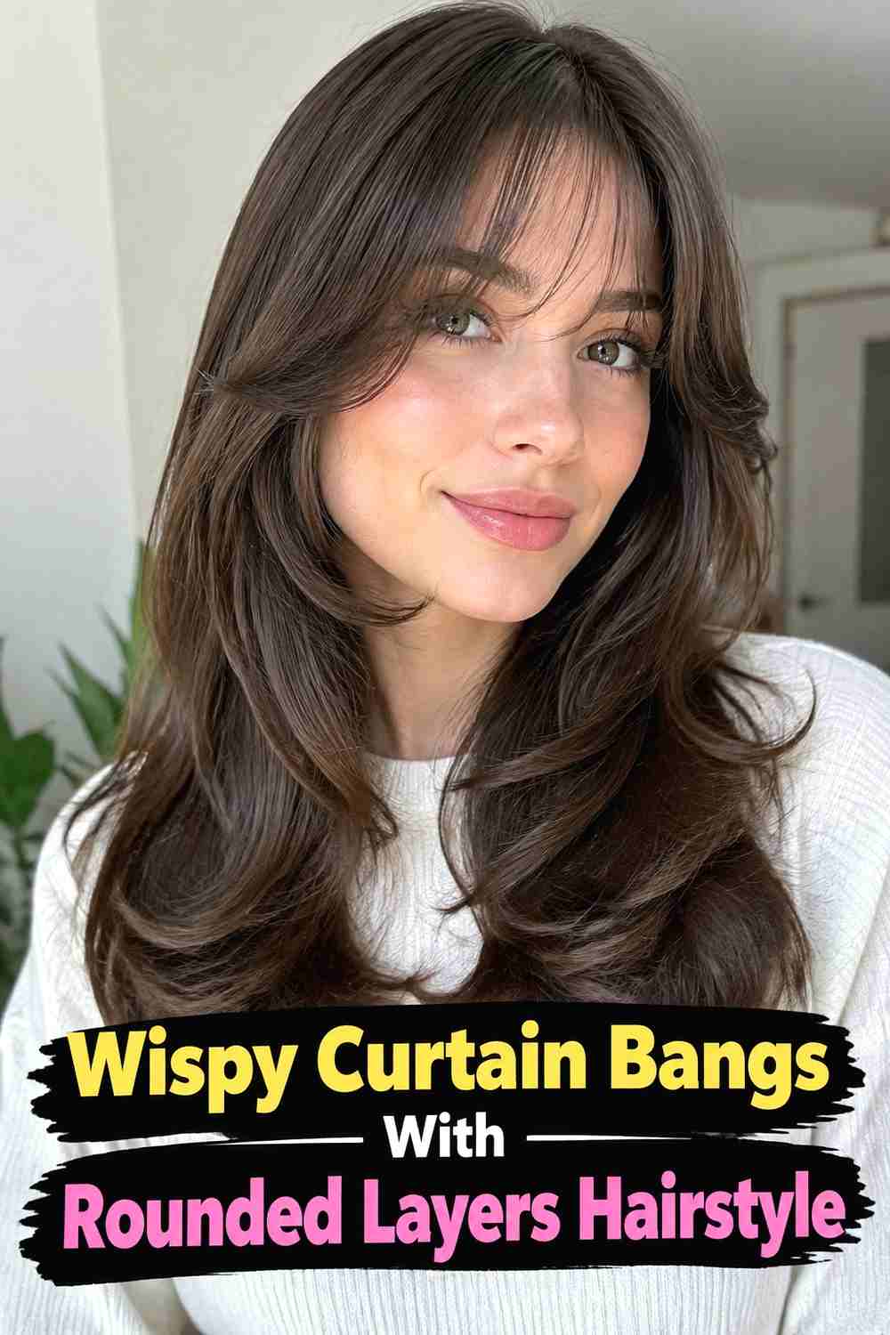 11. Wispy Curtain Bangs With Rounded Layers Hairstyle