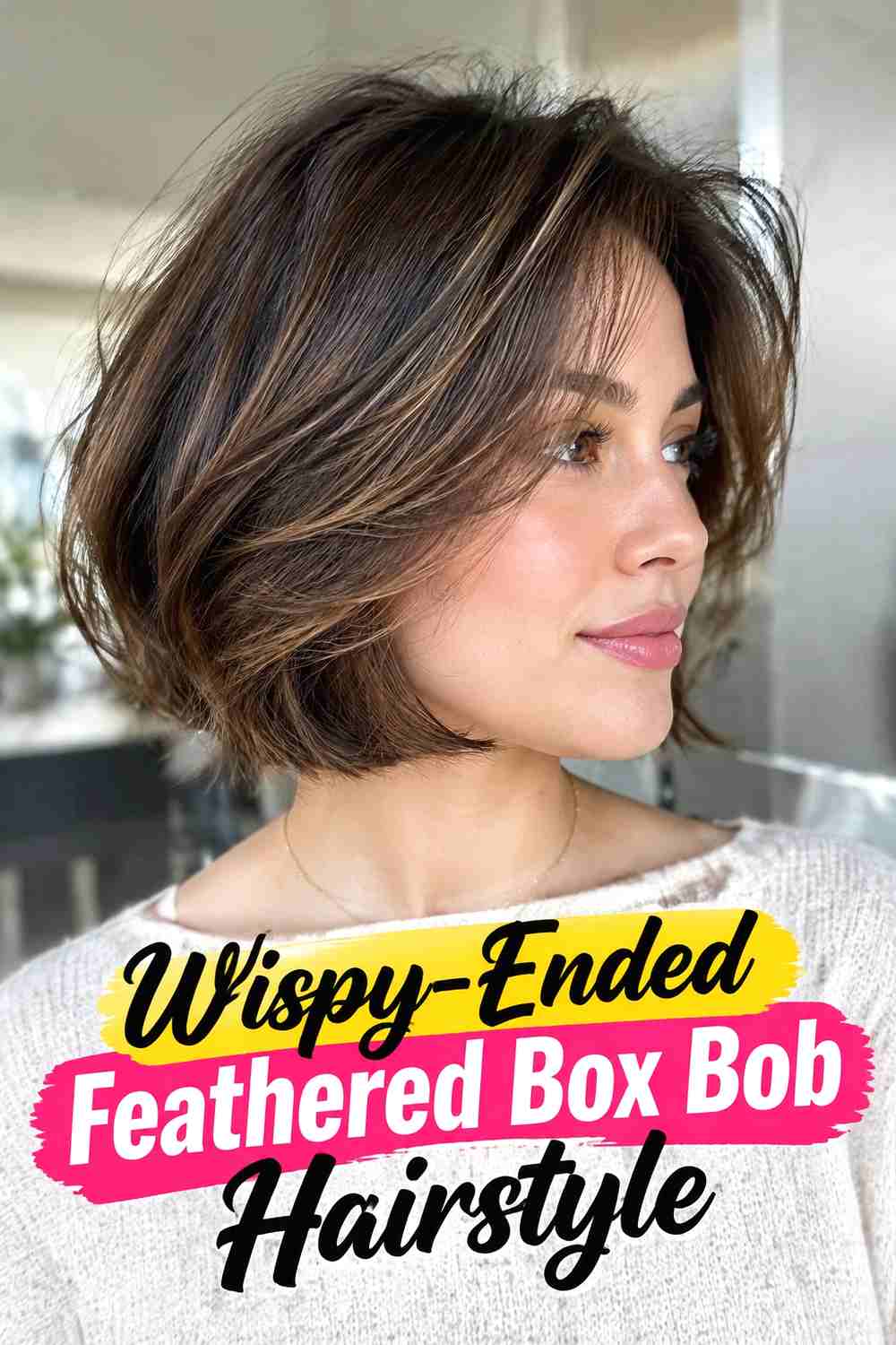 3. Wispy Ended Feathered Box Bob Hairstyle