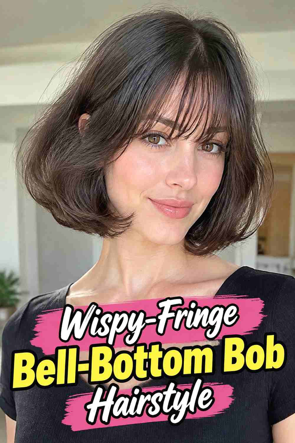 8. Wispy Fringe Bell Bottom Bob Hairstyle