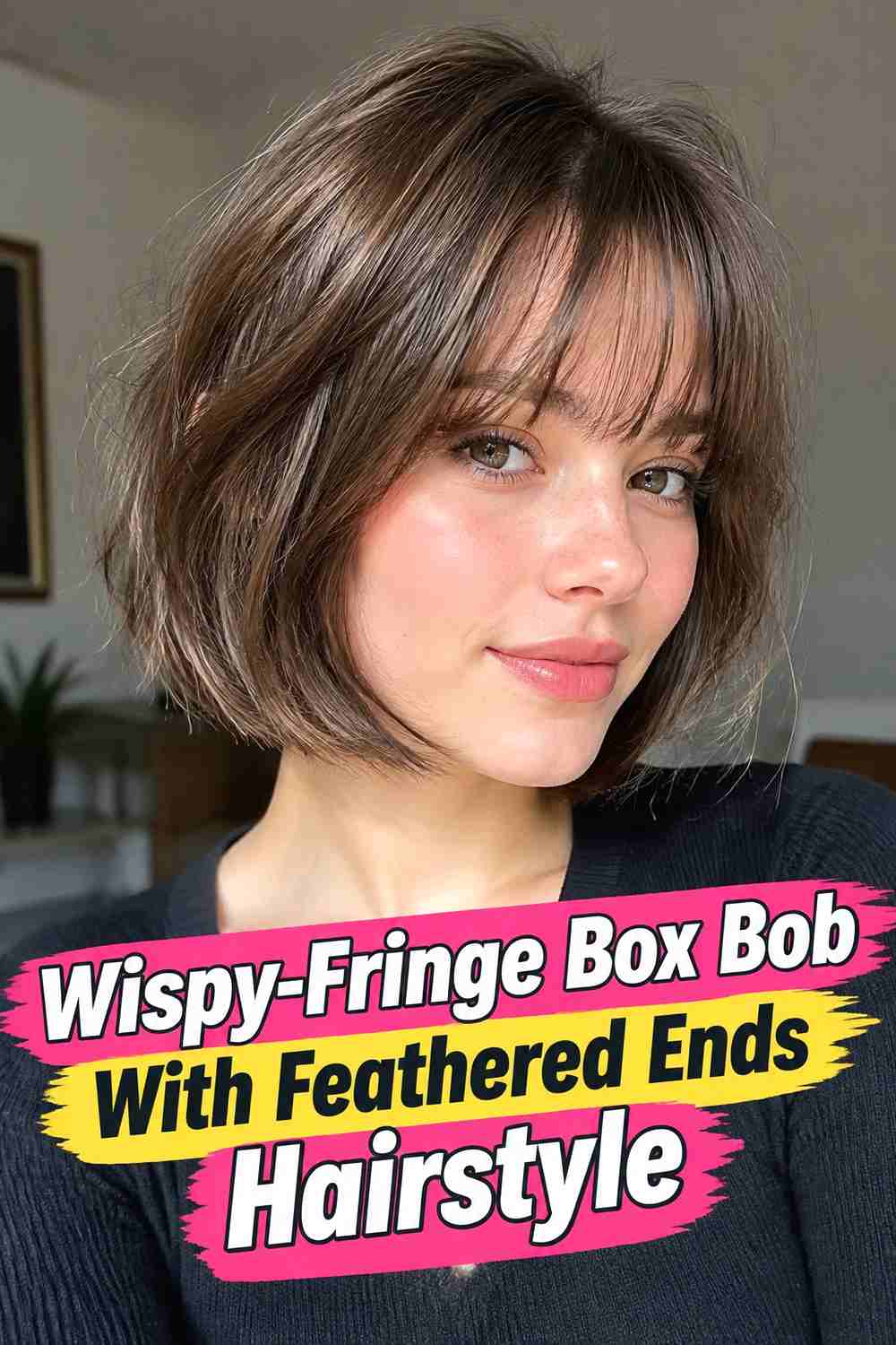 8. Wispy Fringe Box Bob With Feathered Ends Hairstyle