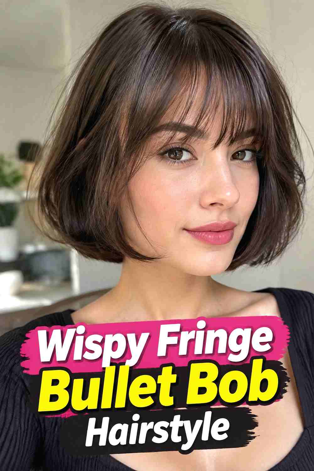 3. Wispy Fringe Bullet Bob Hairstyle