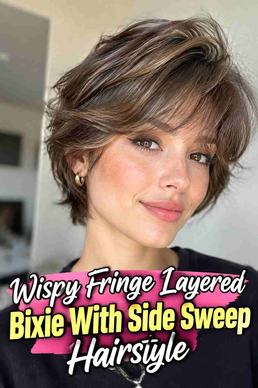 3. Wispy Fringe Layered Bixie With Side Sweep Hairstyle