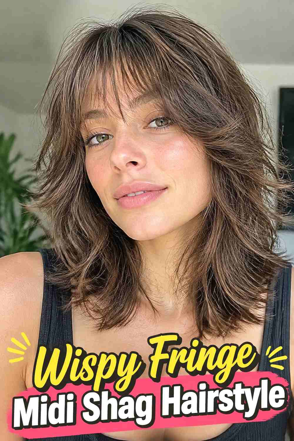 3. Wispy Fringe Midi Shag Hairstyle