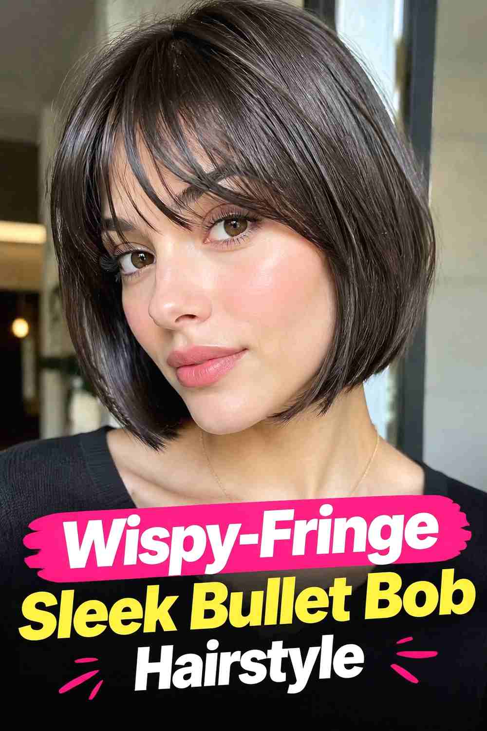 5. Wispy Fringe Sleek Bullet Bob Hairstyle