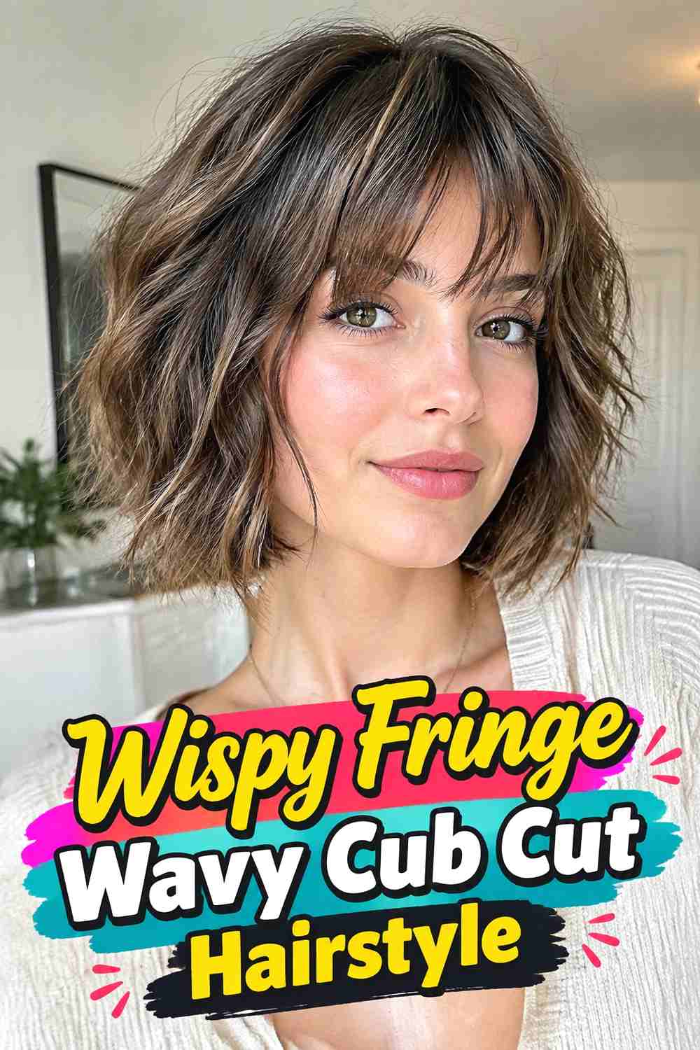 5. Wispy Fringe Wavy Cub Cut Hairstyle
