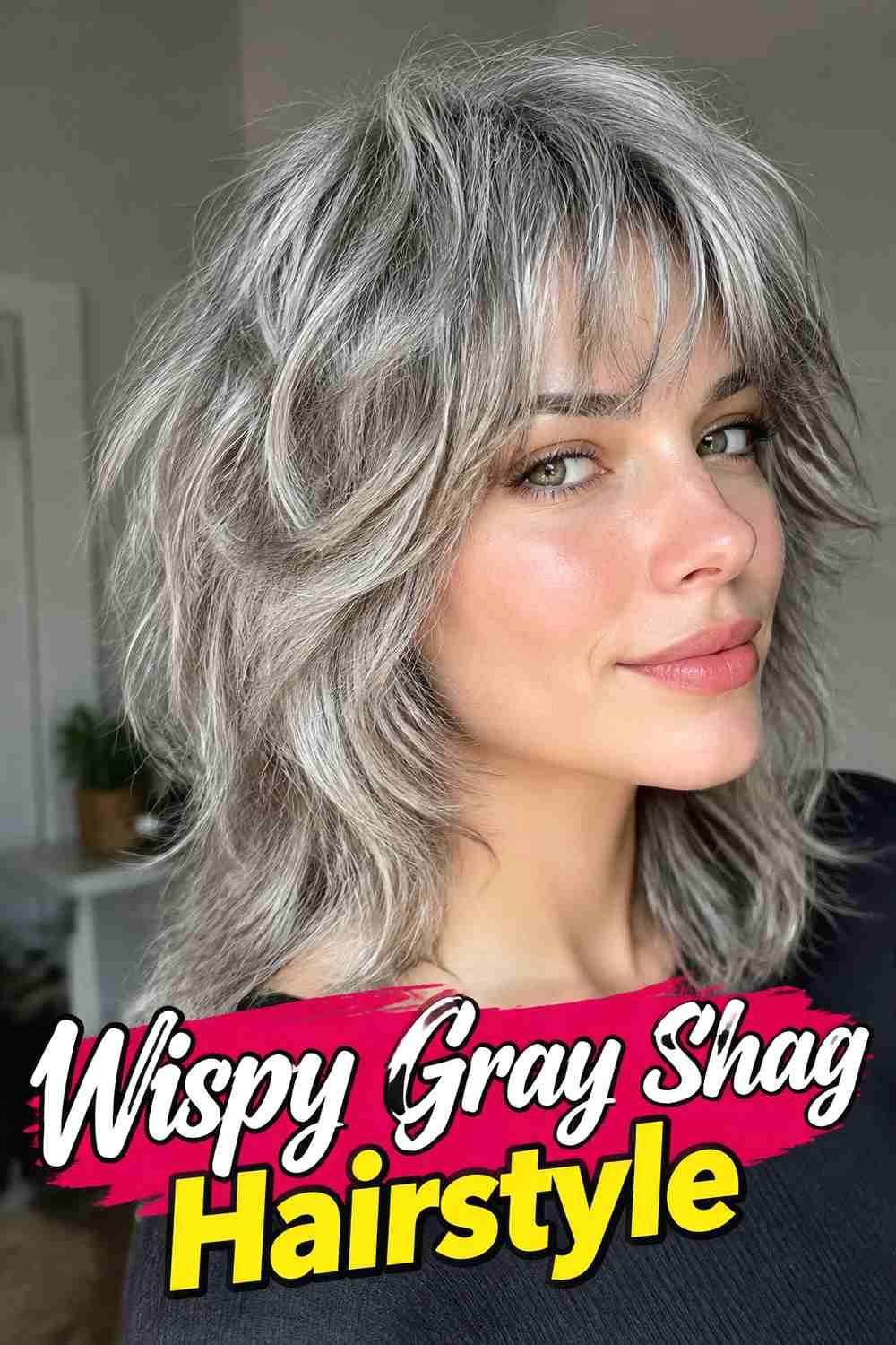 6. Wispy Gray Shag Hairstyle