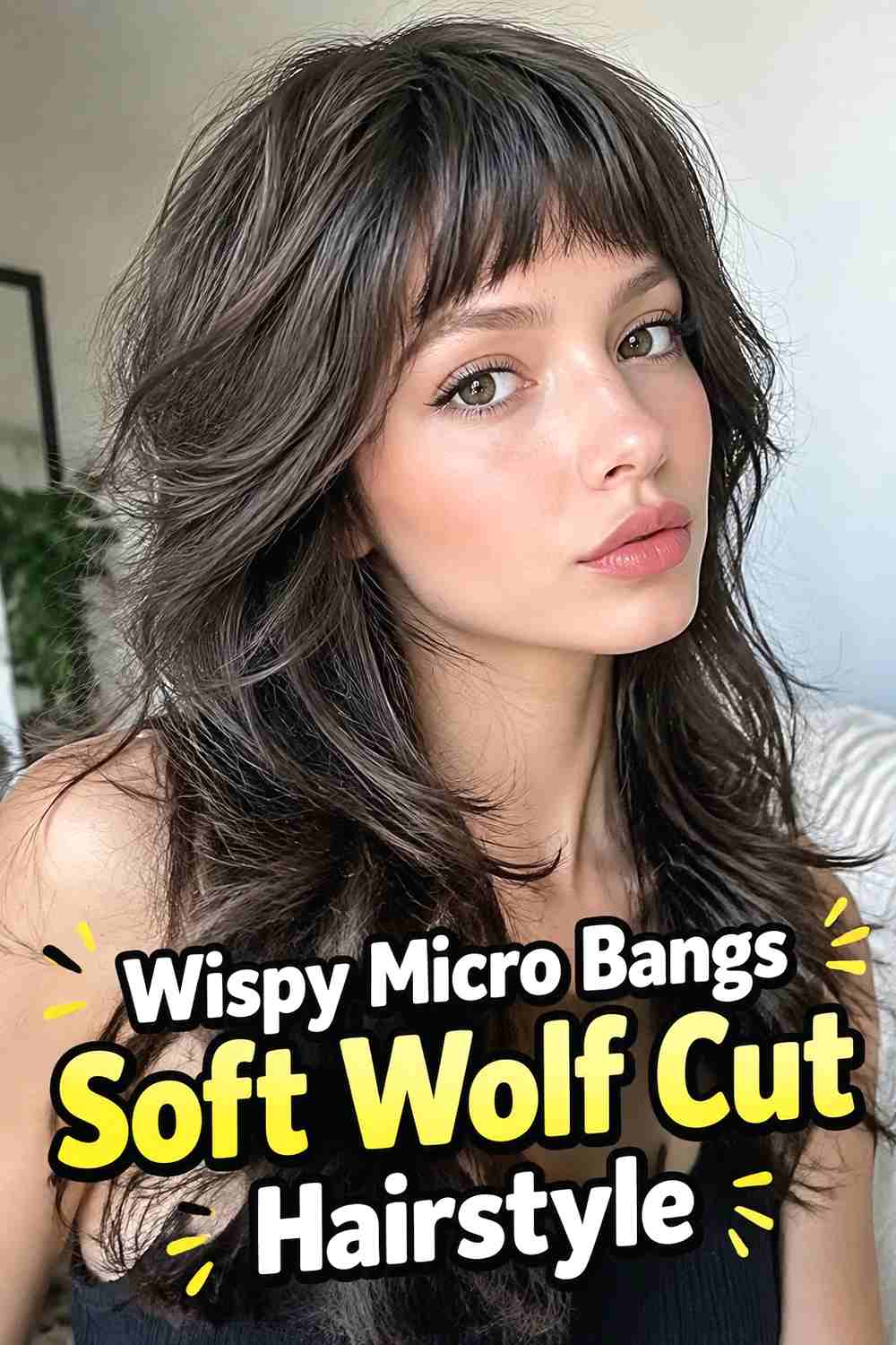 3. Wispy Micro Bangs Soft Wolf Cut Hairstyle