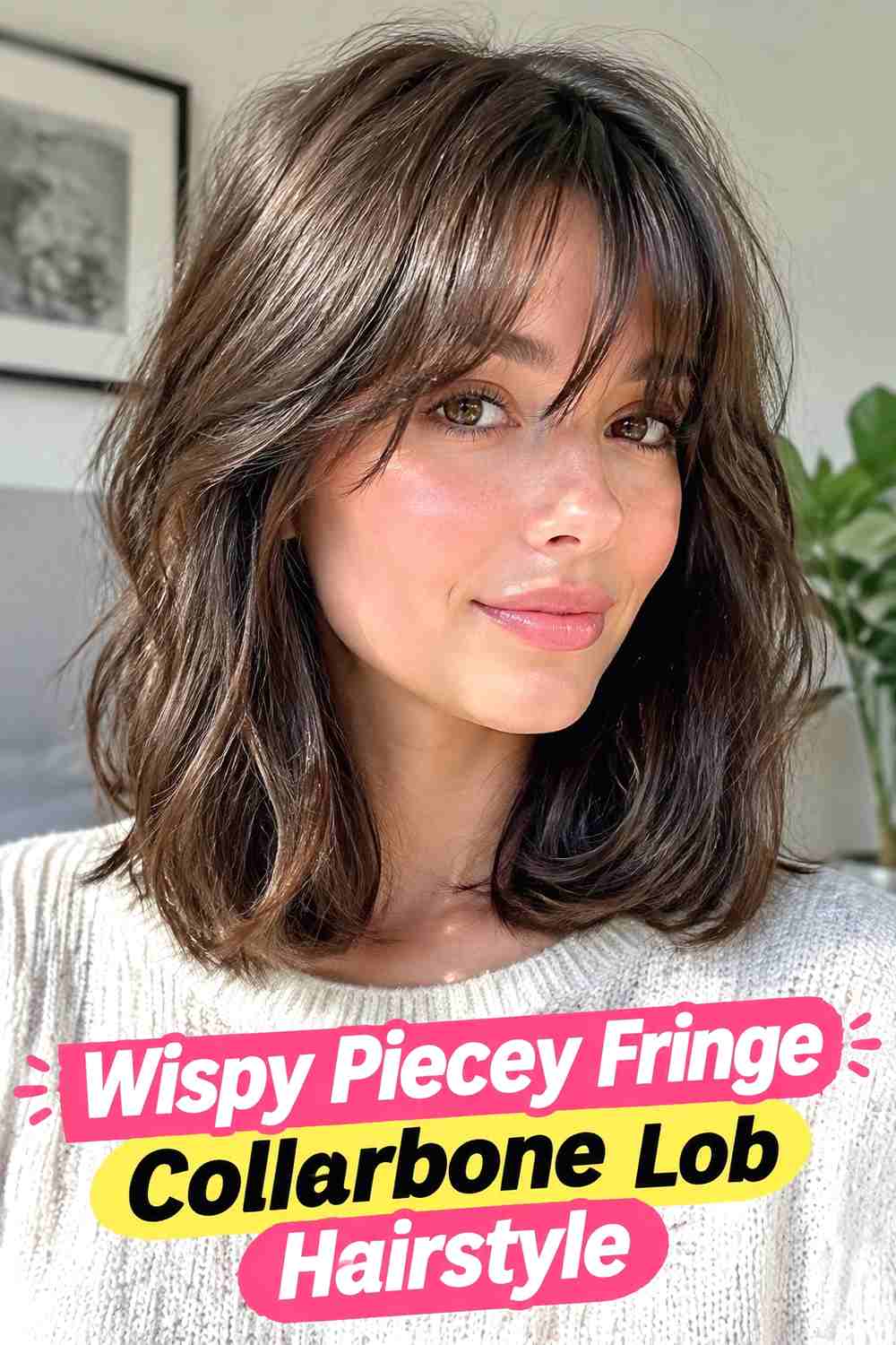 7. Wispy Piecey Fringe Collarbone Lob Hairstyle