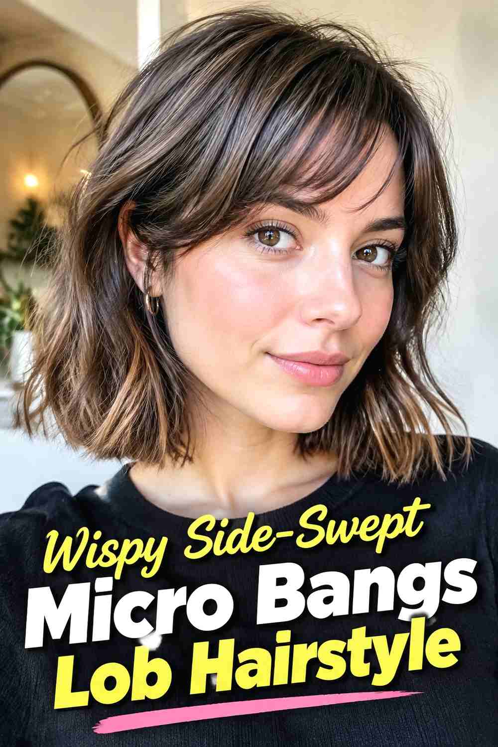 3. Wispy Side Swept Micro Bangs Lob Hairstyle