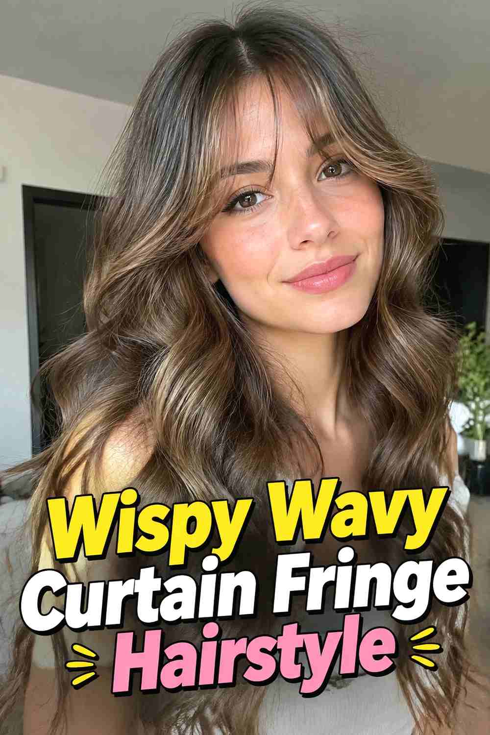 9. Wispy Wavy Curtain Fringe Hairstyle