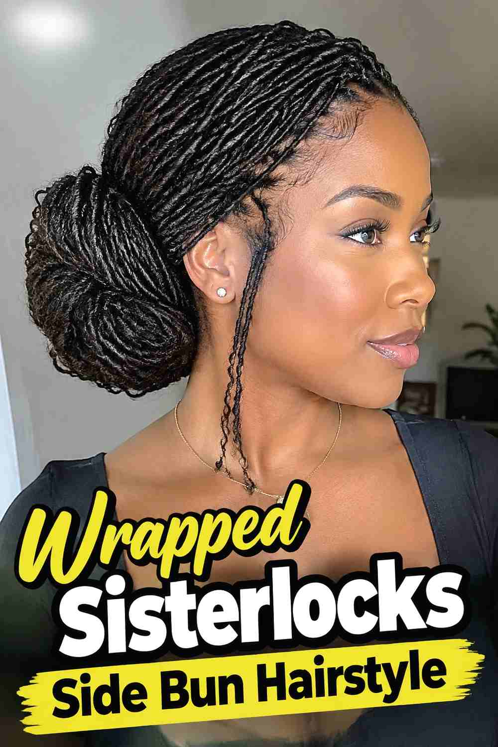 10. Wrapped Sisterlocks Side Bun Hairstyle