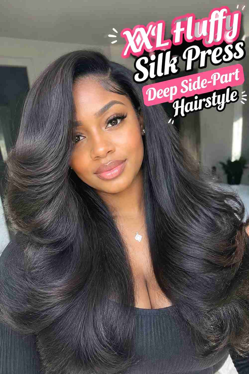 12. Xxl Fluffy Silk Press Deep Side Part Hairstyle